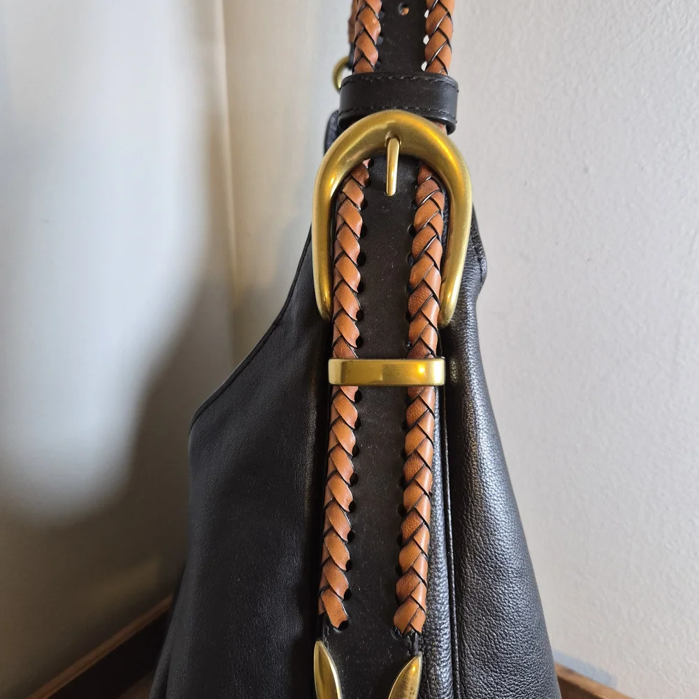 Frye Jackie Black And Brown Leather Hobo Bag - Picture 5 of 10